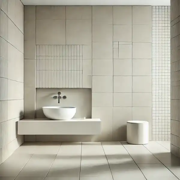 A clean and sleek contemporary bathroom with minimalist tile design