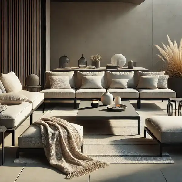 A cozy outdoor lounge setup with modern design