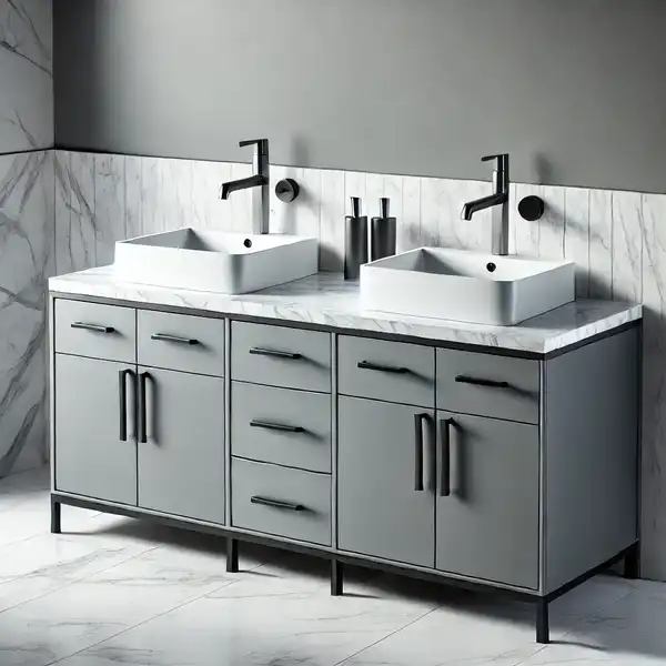 A modern double sink bathroom vanity designed for a spacious bathroom