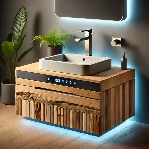 A modern eco friendly bathroom vanity made from sustainable materials