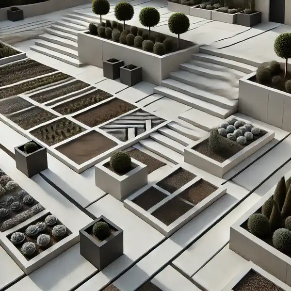 A modern garden with geometric shapes