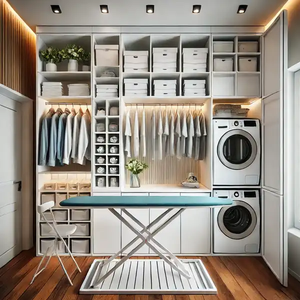 A modern multi functional laundry room that also serves as a mudroom