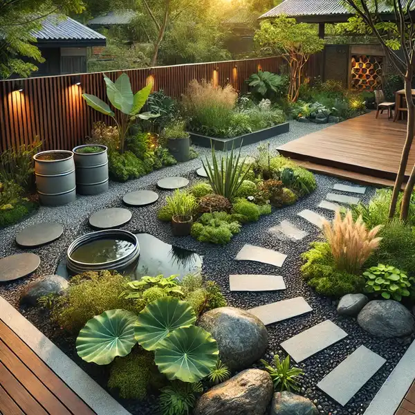 A sustainable garden featuring native plants that require less water