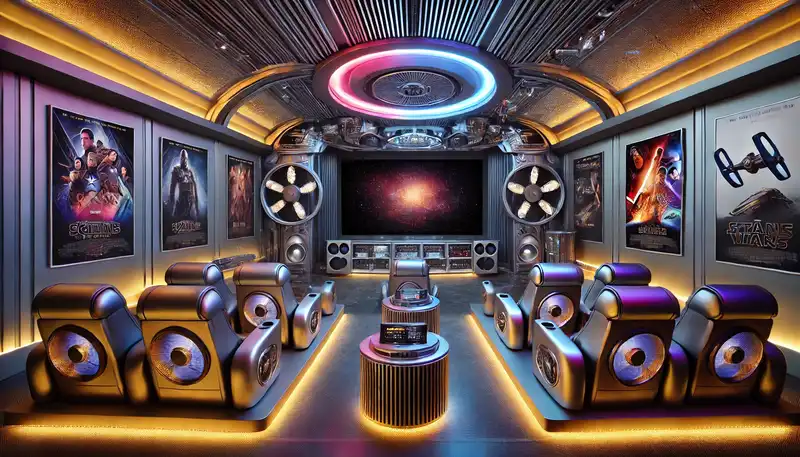 Modern Home Theater Design Ideas A Sci Fi themed home theater with futuristic designs and metallic finishes