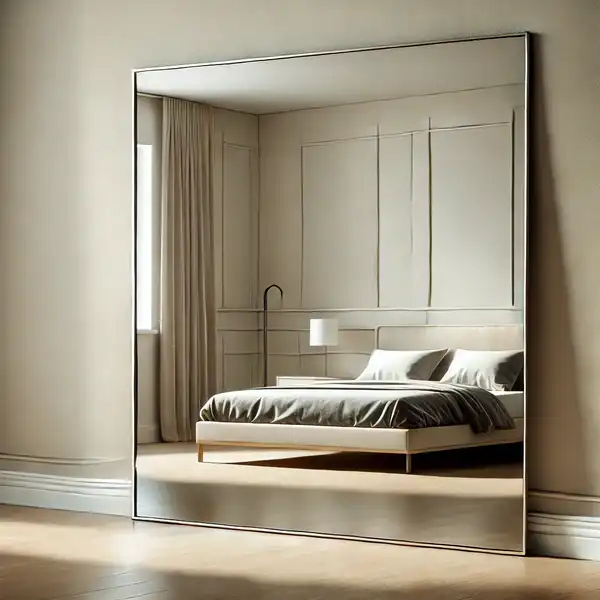 Modern Mirror Design for Bedroom - A modern full length mirror in a minimalist bedroom