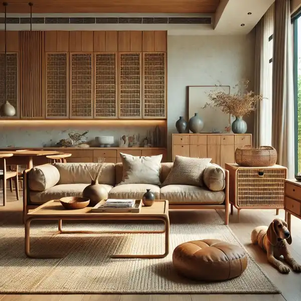 Modern Pet Friendly Home A modern living room featuring a blend of colonial and mid century design elements