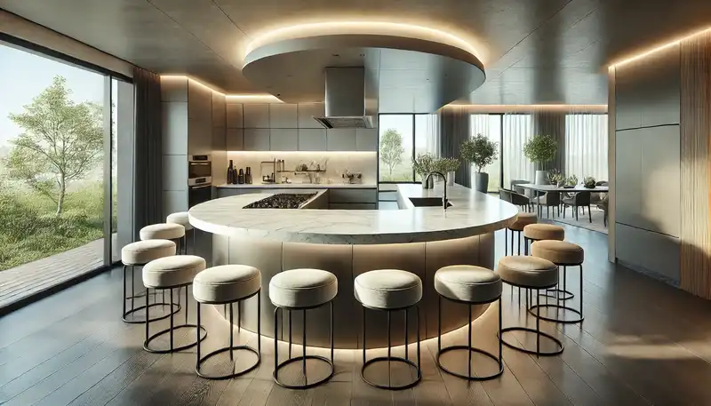 Modern kitchen island designs with seating Ideas A modern kitchen with a curved kitchen island