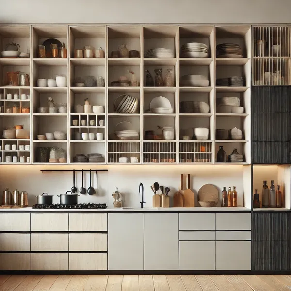 1. functional modern kitchens with open shelving and closed cabinets