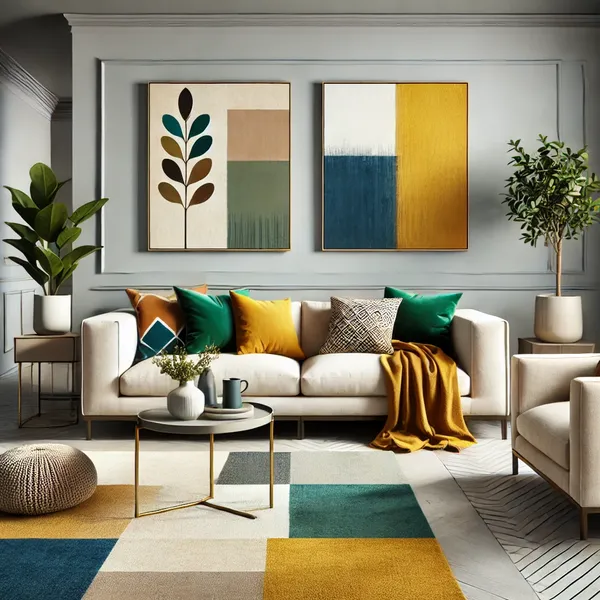 Modern Interior Color Schemes 1. A modern living room with neutral tones and bold accents