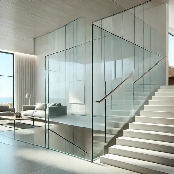 4 A modern frameless glass stair railing with clear tempered glass panel