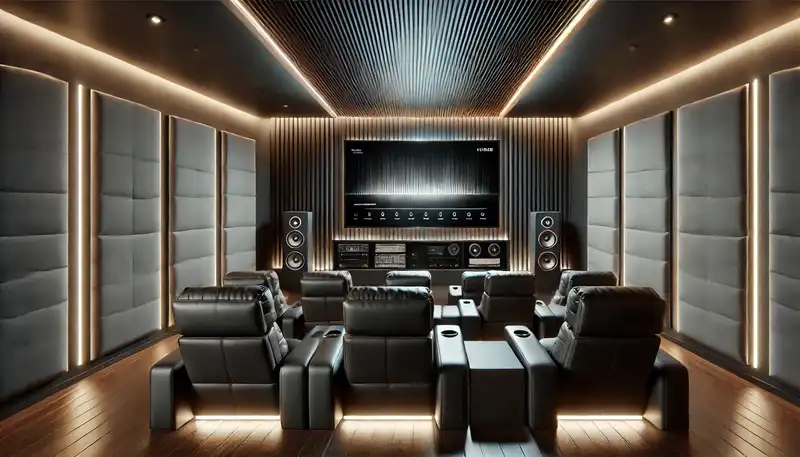 Modern Home Theater Design Ideas A sleek and modern home theater setup with a large flat screen TV or projector screen at the front