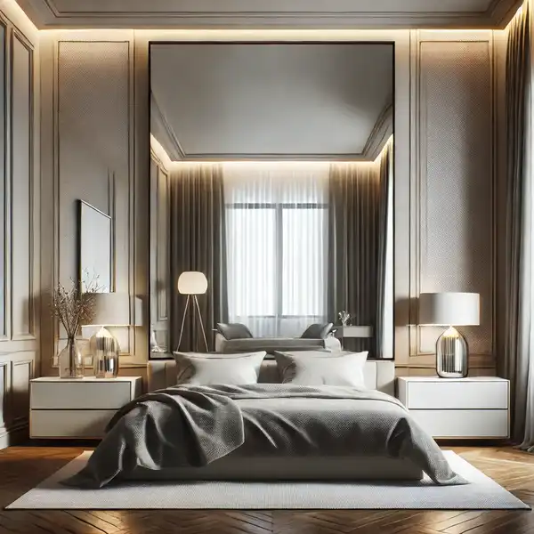 Modern Mirror Design for Bedroom A modern bedroom with a stylish mirror design