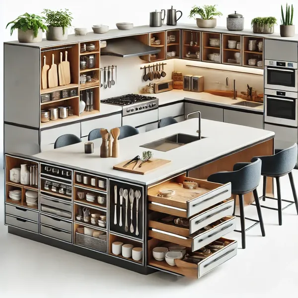 2. A modern kitchen island with multi functional features